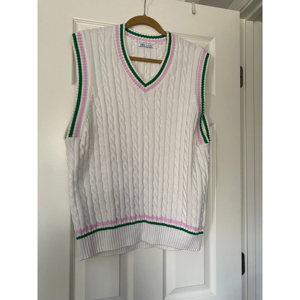 Zara sweater with green/pink trim size Large